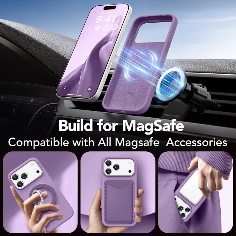 GONEZ Magnetic for iPhone 17 Pro Max Case, Compatible with MagSafe, [Screen Protector + Camera Lens Protector], Liquid Silicone Anti-Scratch Shockproof Protective Phone Case 6.9 inch, Light Purple - Image 4